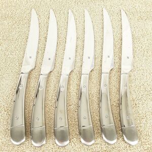 6 WMF Rivets Steak Knives, Stainless Steel, Glossy Satin Riveted, table knife